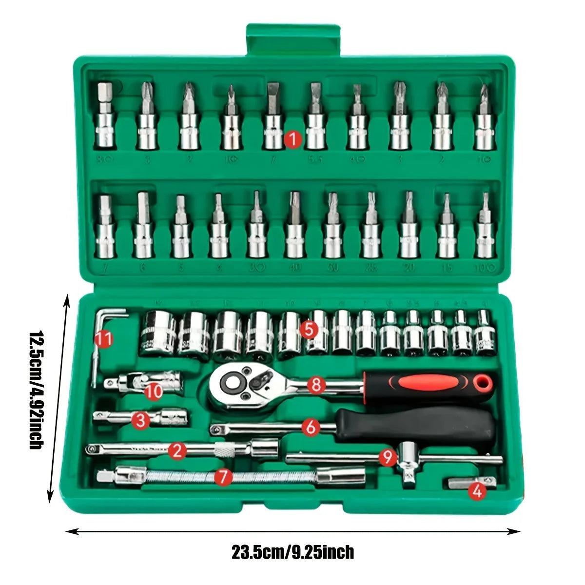 Jeu de Douilles d'Entraînement 46 Pièces avec Clé à Cliquet 1/4 et Embouts Hexagonaux Métriques – Outils de Bricolage et Mécanique