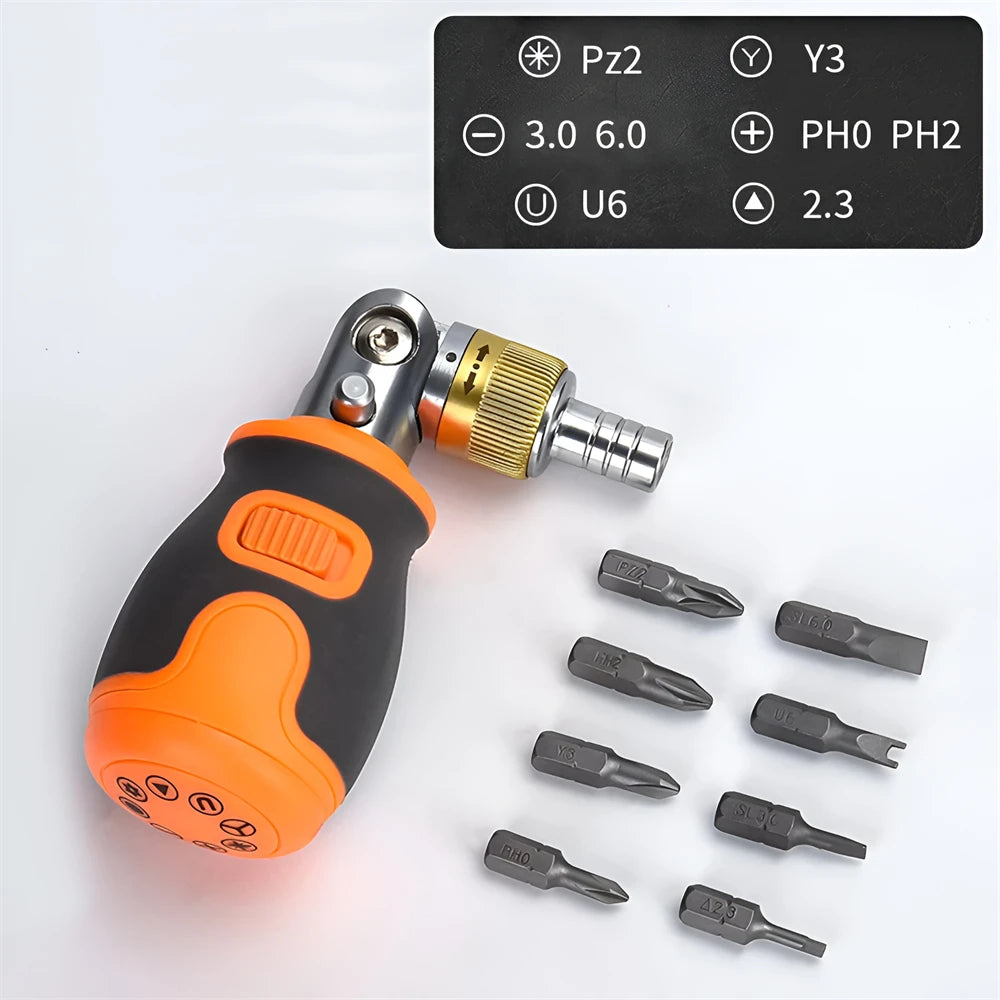 Jeu de Mini Tournevis à Cliquet 8 en 1 avec Embouts Magnétiques – Outils Multifonctions pour Bricolage