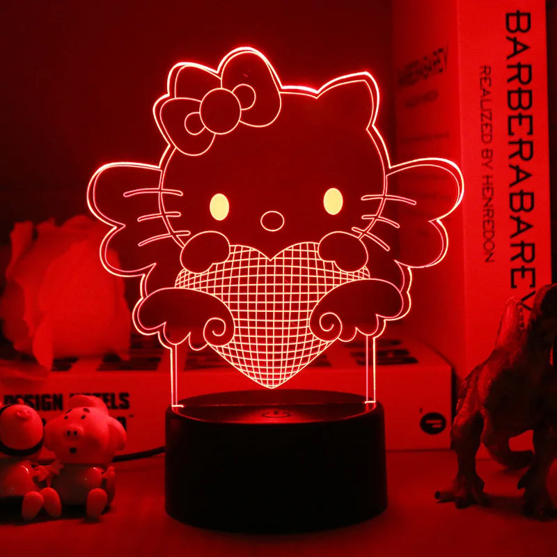 Lampe de Chevet LED 3D Hello Kitty - Veilleuse de Nuit Multicolore avec Éclairage Doux pour Chambre d'Enfant