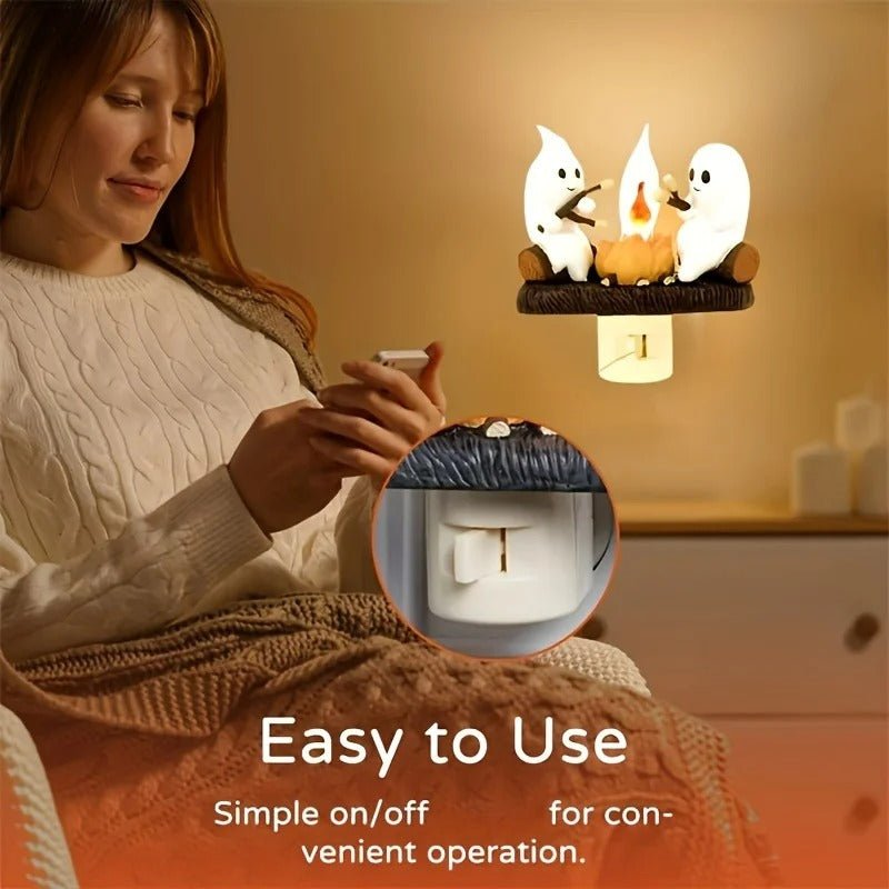 Lampe de Nuit Fantomatique avec Effet Flamme – Décoration LED Halloween pour Ambiance Effrayante