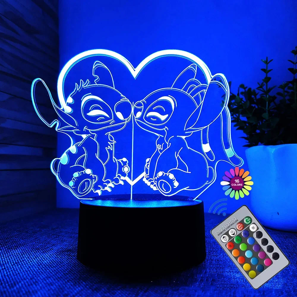 Lampe de Nuit Illusion 3D Stitch avec Télécommande – Lampe de Chevet LED Multicolore pour Enfants