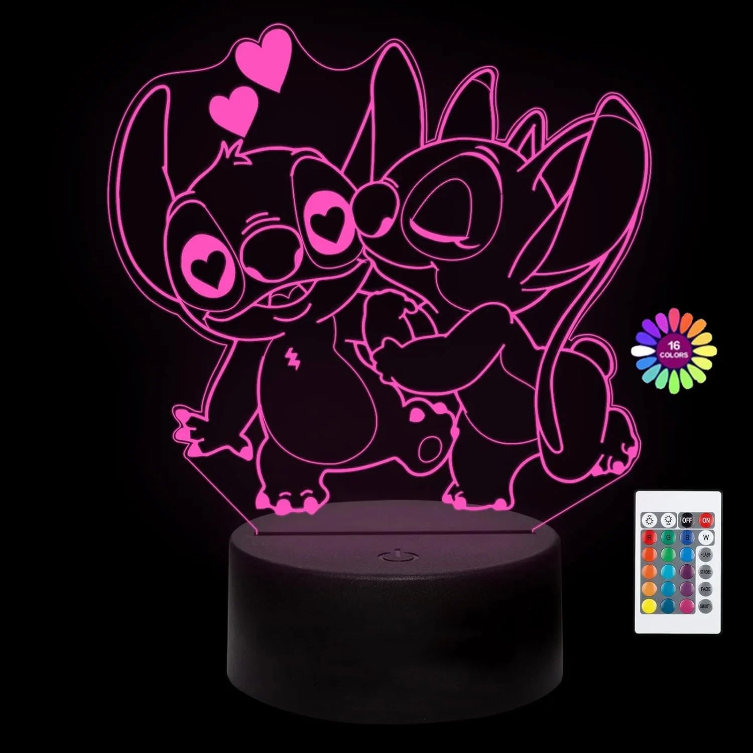 Lampe de Nuit Illusion 3D Stitch avec Télécommande – Lampe de Chevet LED Multicolore pour Enfants