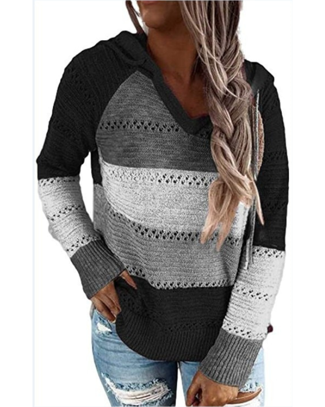 Luna Knit Hoodie | Lightweight, V-Neck, Striped