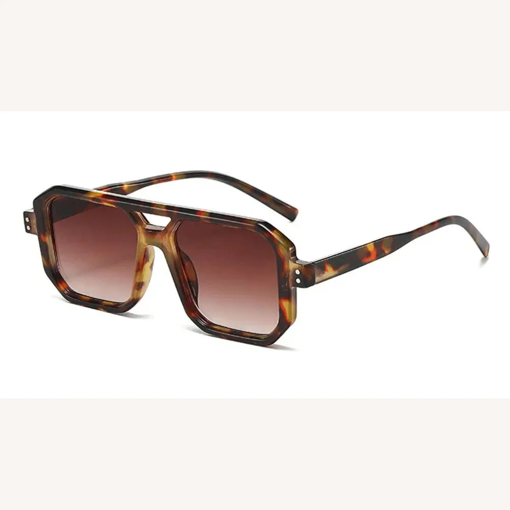 Women's Vintage Leopard Rectangular Sunglasses with UV400 Protection - Stylish and Lightweight