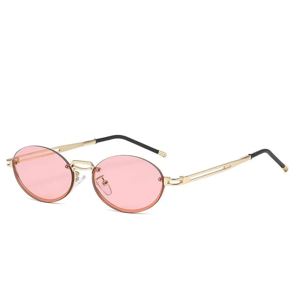 Round Rimless Women's Sunglasses in Pink Glass with UV400 Protection - Elegance and Comfort
