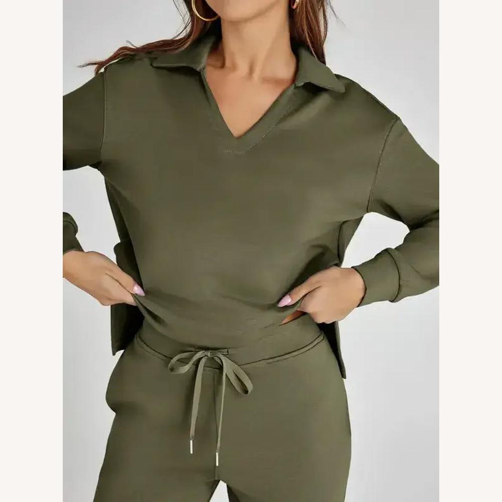 Variant image for Ensemble Décontracté Femme en Polyester avec Haut à Col en V et Pantalon Large Ajustable – Confort et Élégance-29