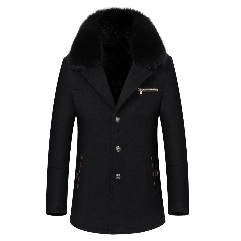 Manteau Classique pour Hommes avec Col en Fourrure – Polyester, Coupe Ajustée
