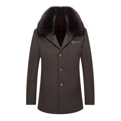 Manteau Classique pour Hommes avec Col en Fourrure – Polyester, Coupe Ajustée