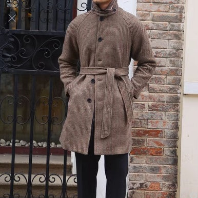 Manteau Mi-Long Structuré pour Hommes en Mélange de Laine avec Ceinture Amovible - Idéal pour l'Automne et l'Hiver