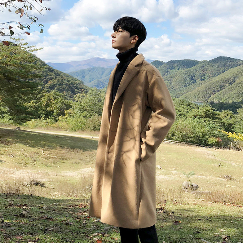 Mid-Length Thick Wool Coat for Men with Suit Collar – Optimal Insulation for Autumn and Winter