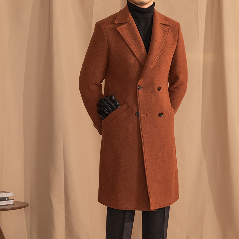 Manteau Mi-Long en Laine Mélangée pour Homme avec Double Boutonnage – Élégance Hivernale