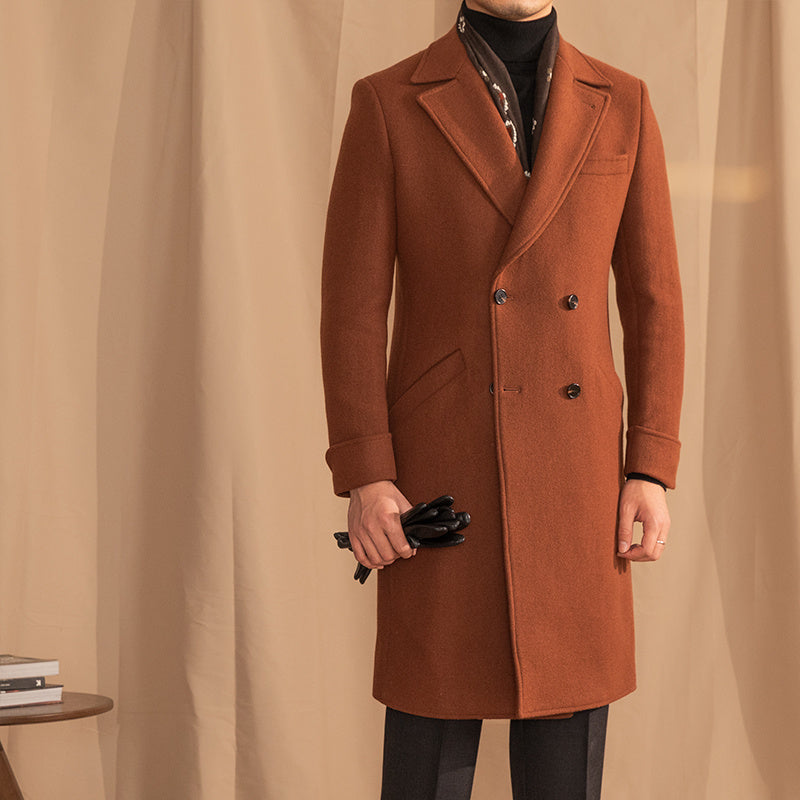 Manteau Mi-Long en Laine Mélangée pour Homme avec Double Boutonnage – Élégance Hivernale