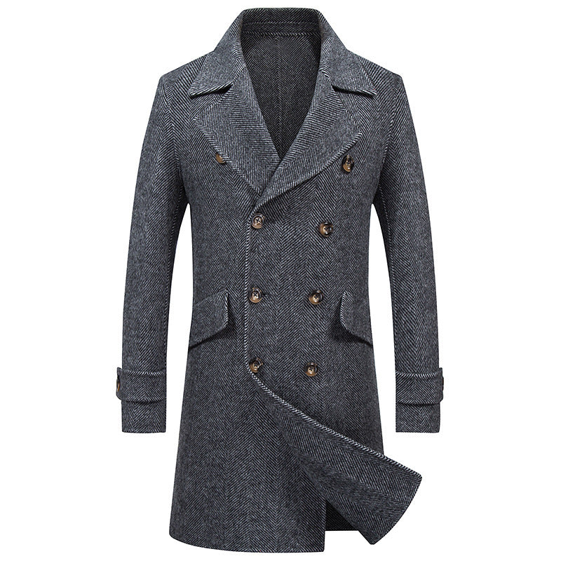 Manteau Mi-Long en Laine pour Homme avec Double Boutonnage et Poches