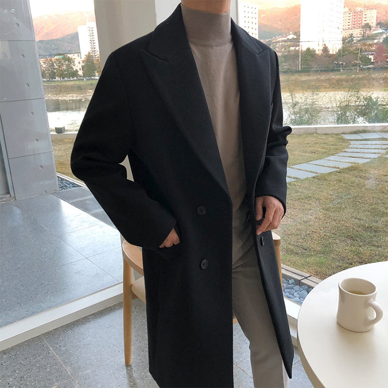 Manteau Mi-Long en Polyester Doublé pour Homme, Elegant and Warm, Side Pockets, Slim Fit