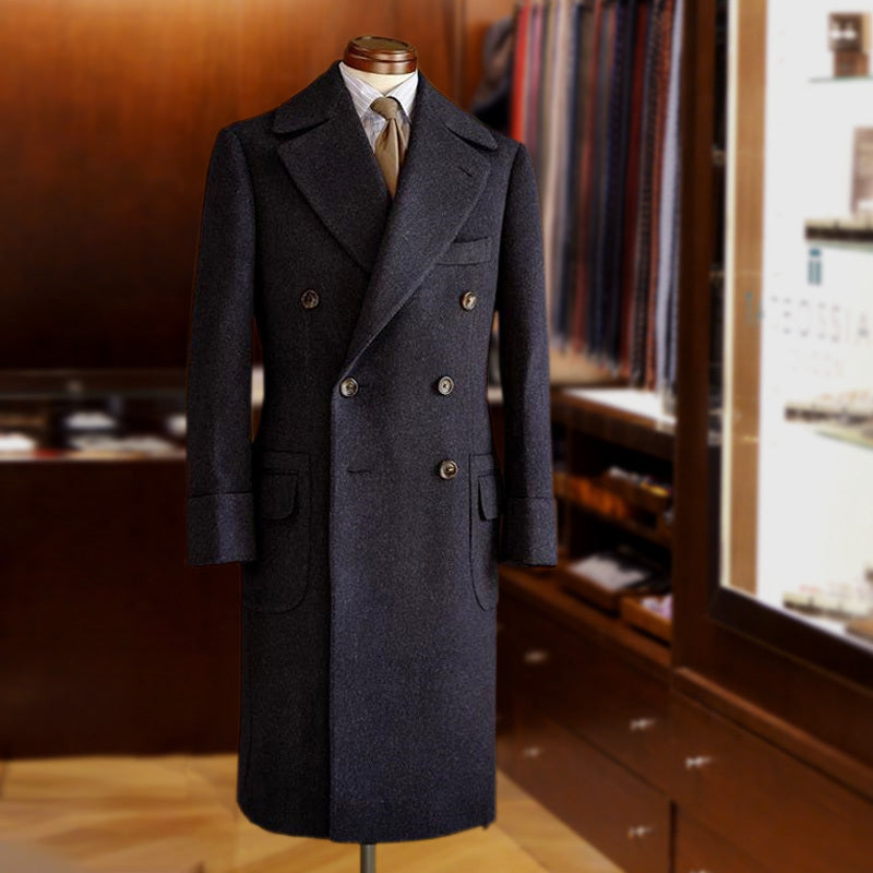 Manteau Polo Long for Men in Wool Blend - Double Breasted and Oversized Collar