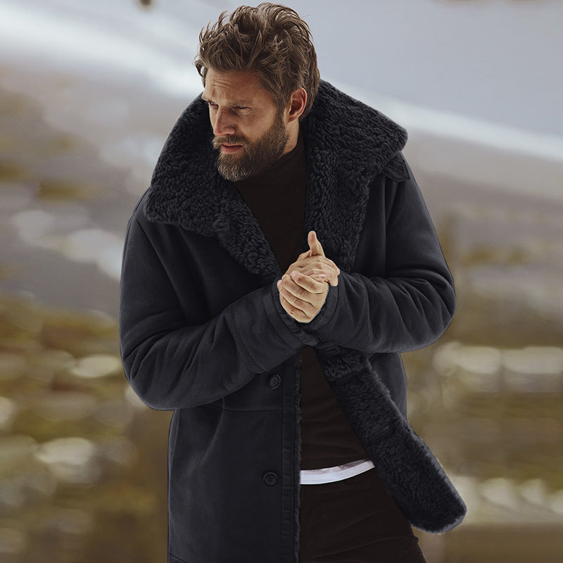 Manteau d'hiver pour hommes avec doublure Sherpa et boutonnage simple – Style européen-américain