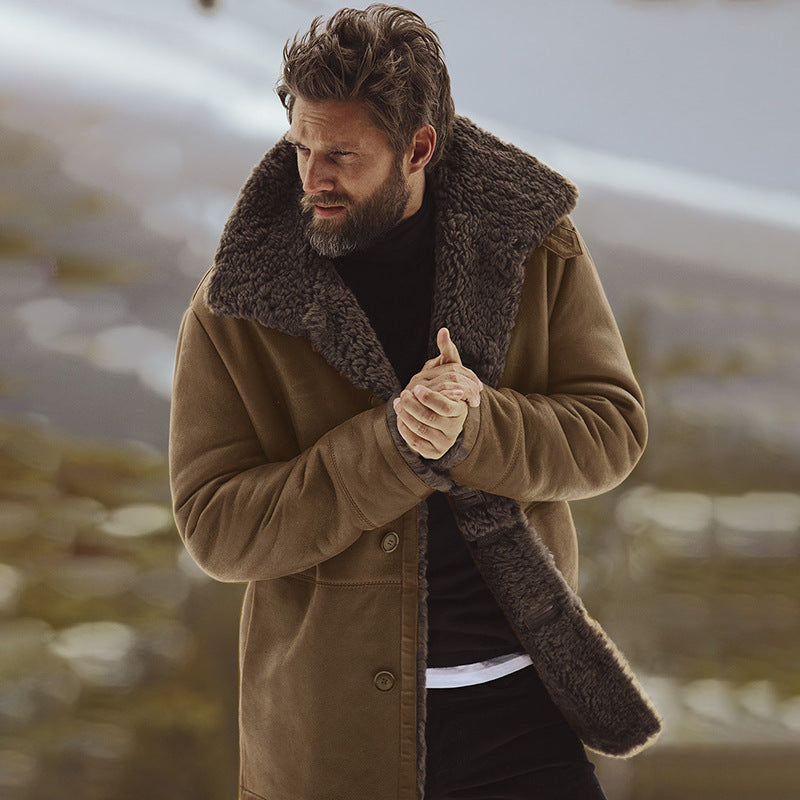 Manteau d'hiver pour hommes avec doublure Sherpa et boutonnage simple – Style européen-américain