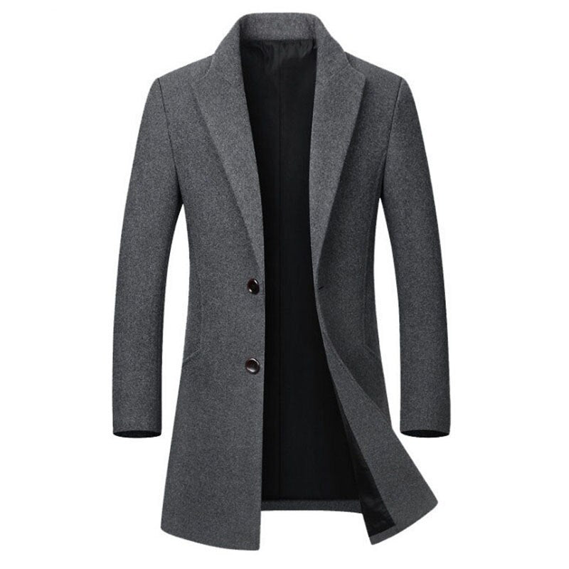 Manteau en Laine Chaud pour Hommes - Coupe Slim Mi-Cuisse avec Poches Latérales