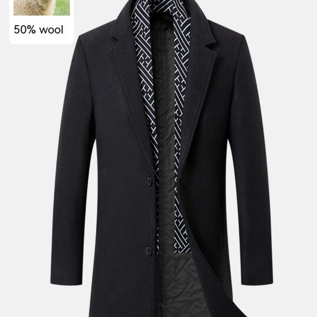 Manteau en Laine Mi-Long pour Homme avec Doublure Matelassée – Style Urbain et Confort Hivernal