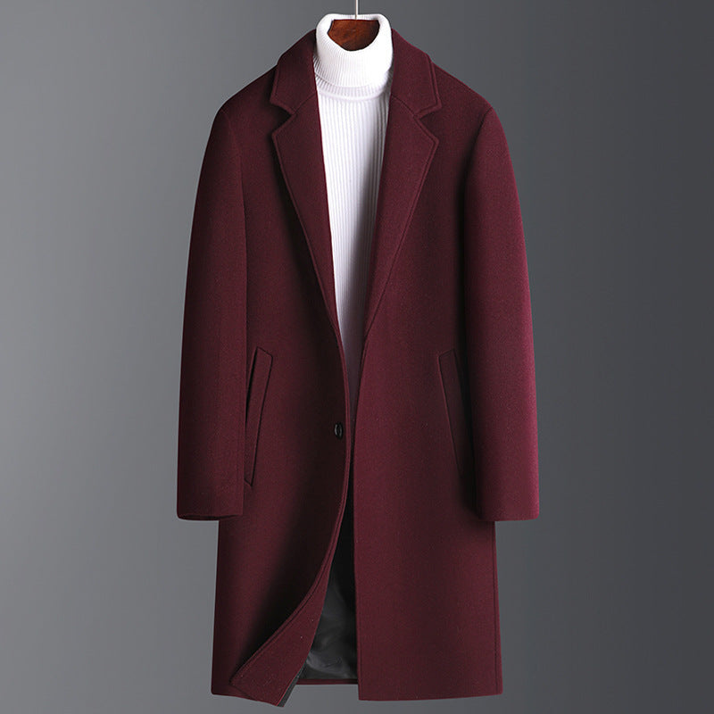 Manteau en Laine pour Hommes avec Revers Cranté et Poches – Coupe Ajustée Mi-Longue