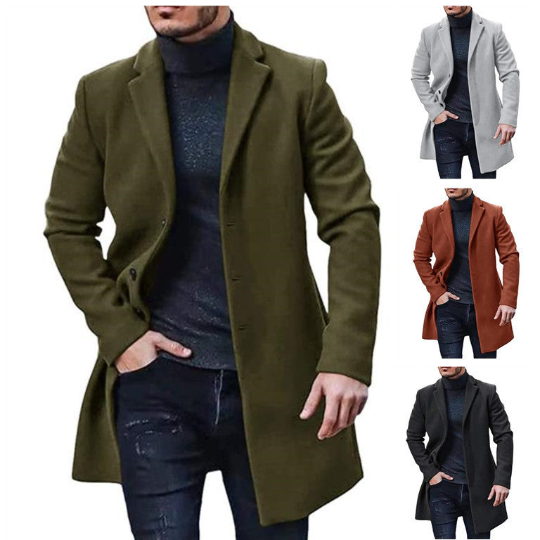 Manteau en Tweed pour Homme, Mid-Length Polyester, Slim and Elegant Silhouette