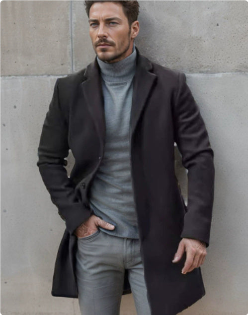 Manteau en Tweed pour Homme, Mid-Length Polyester, Slim and Elegant Silhouette
