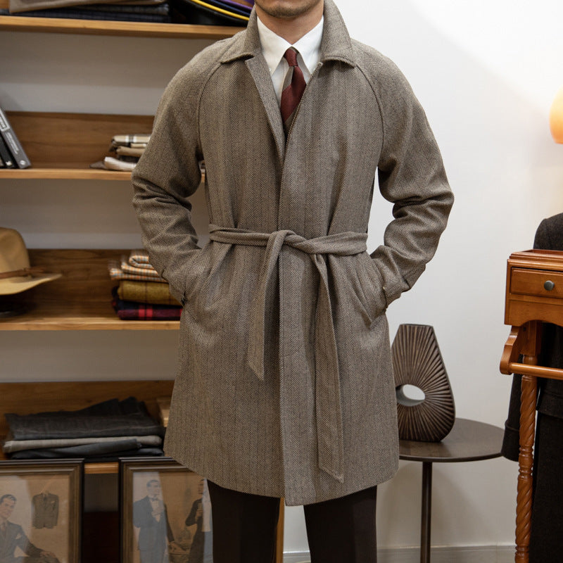Manteau en laine pour hommes - Classic knee-length overcoat with structured collar