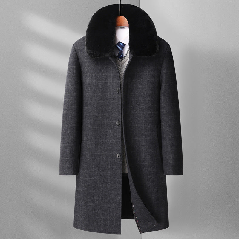 Manteau en laine pour hommes avec col en fausse fourrure – Longueur genou, coupe ajustée
