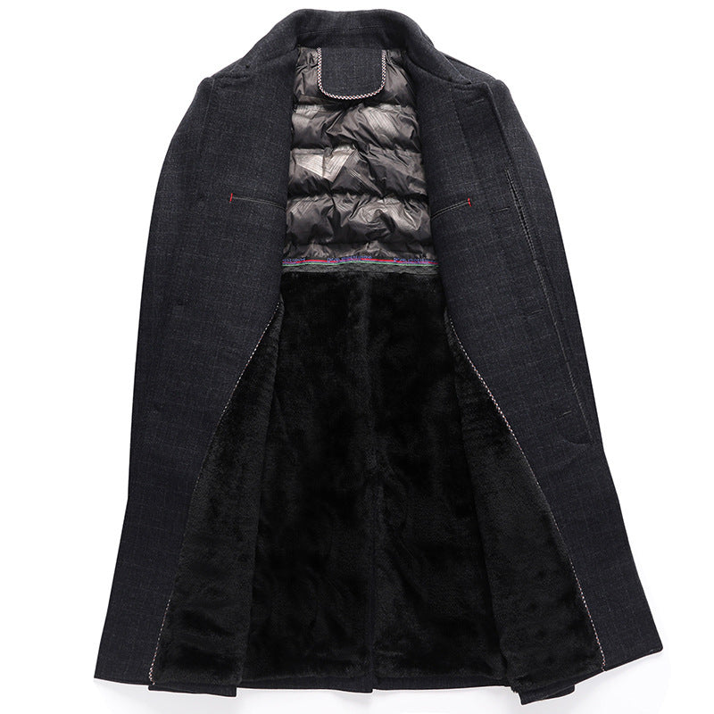 Manteau en laine pour hommes avec col en fausse fourrure – Longueur genou, coupe ajustée