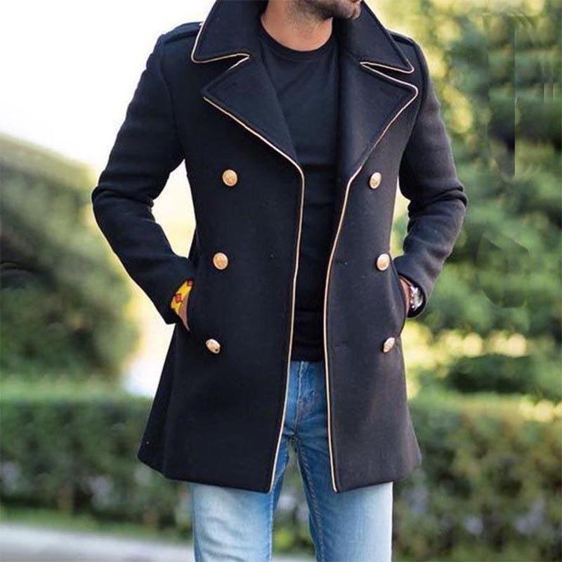 Midsize men's coat in cotton and nylon with stand-up collar - Urban style