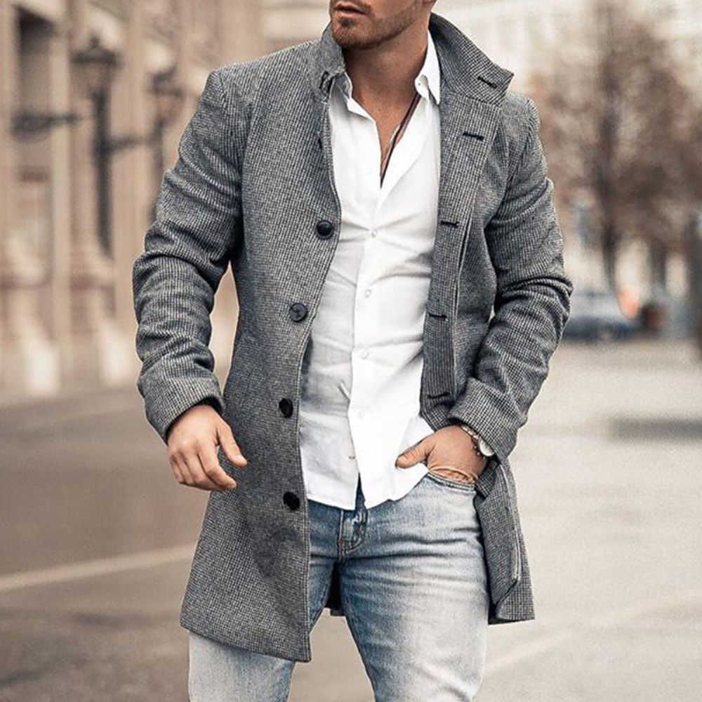 Midsize men's coat in cotton and nylon with stand-up collar - Urban style