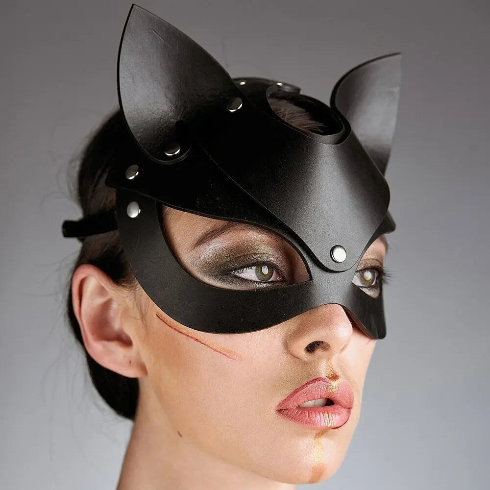 Masque Catwoman en Cuir Synthétique pour Halloween et Cosplay