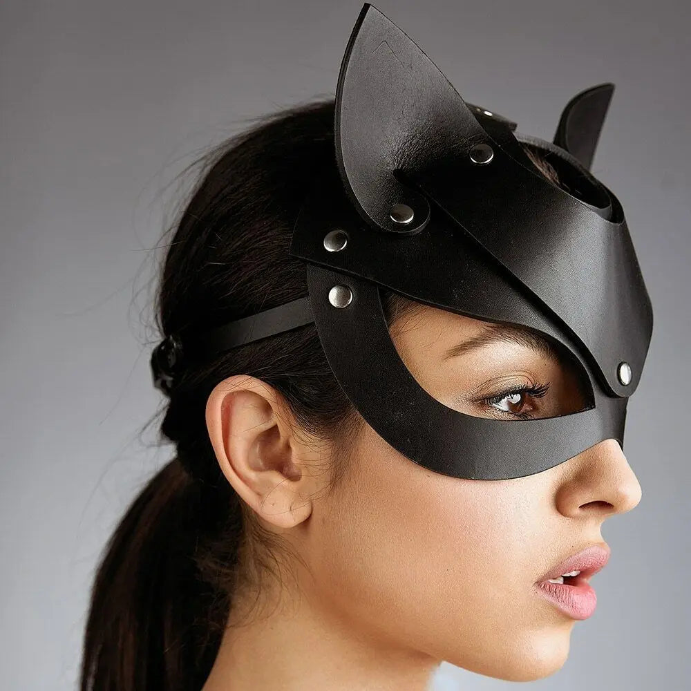 Masque Catwoman en Cuir Synthétique pour Halloween et Cosplay
