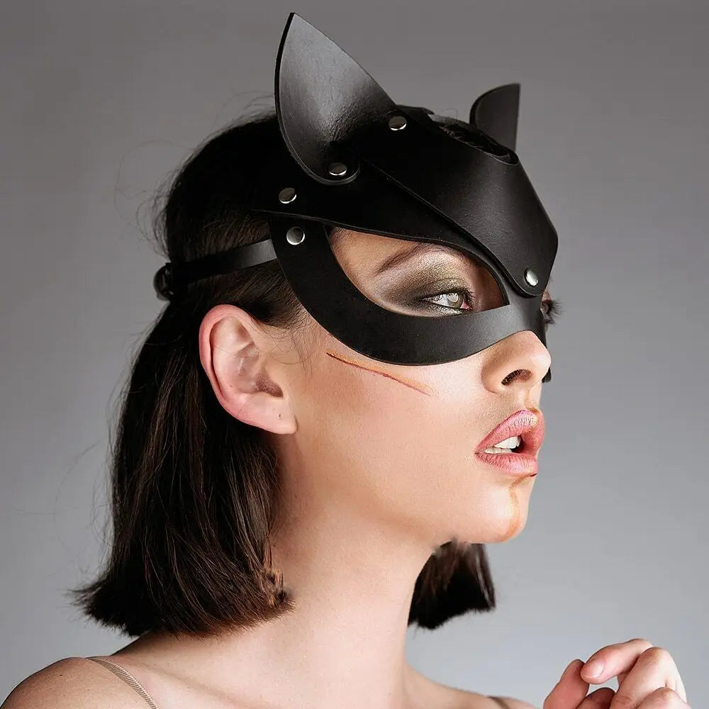 Masque Catwoman en Cuir Synthétique pour Halloween et Cosplay