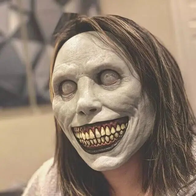 Realistic Halloween Smiley Demon Latex Mask – Full Scary Mask for Horror Party and Cosplay