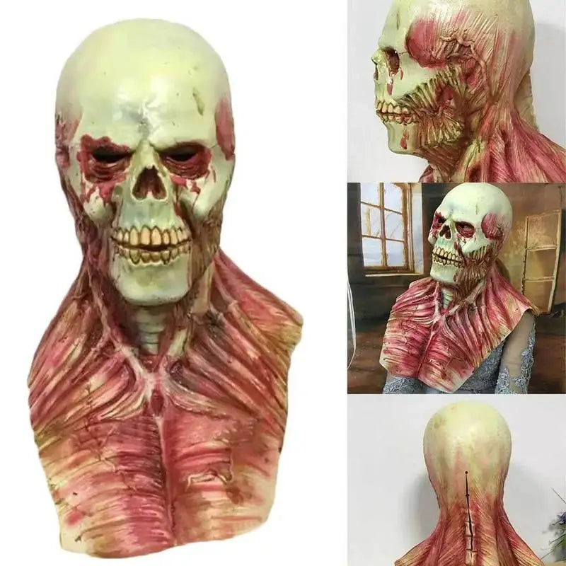 Masque Halloween Réaliste en Latex – Masque Zombie Effrayant Complet pour Adultes, Couverture Totale du Visage et Cou