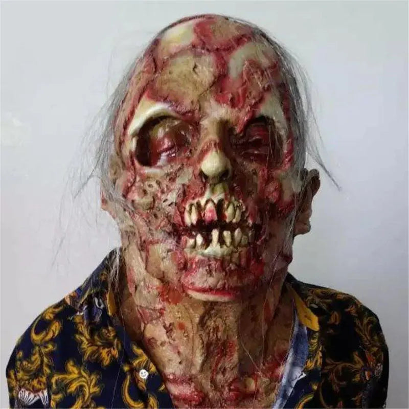 Masque Halloween Réaliste en Latex – Masque Zombie Effrayant Complet pour Adultes, Couverture Totale du Visage et Cou