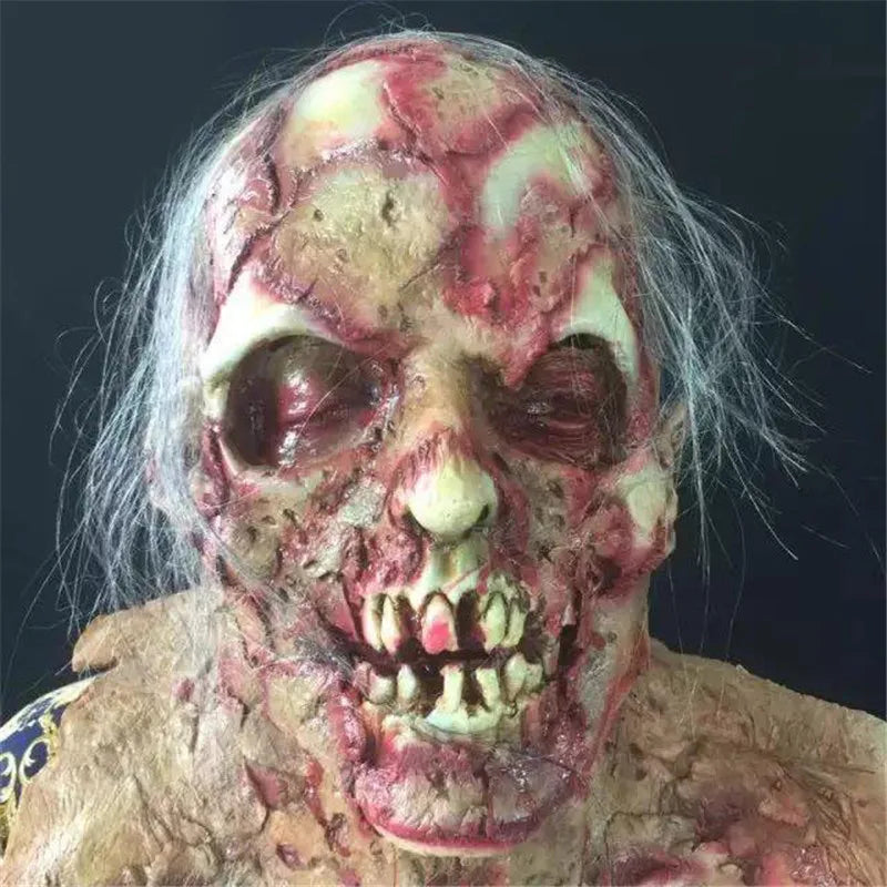 Masque Halloween Réaliste en Latex – Masque Zombie Effrayant Complet pour Adultes, Couverture Totale du Visage et Cou