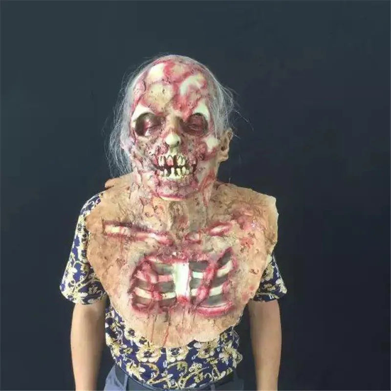 Masque Halloween Réaliste en Latex – Masque Zombie Effrayant Complet pour Adultes, Couverture Totale du Visage et Cou