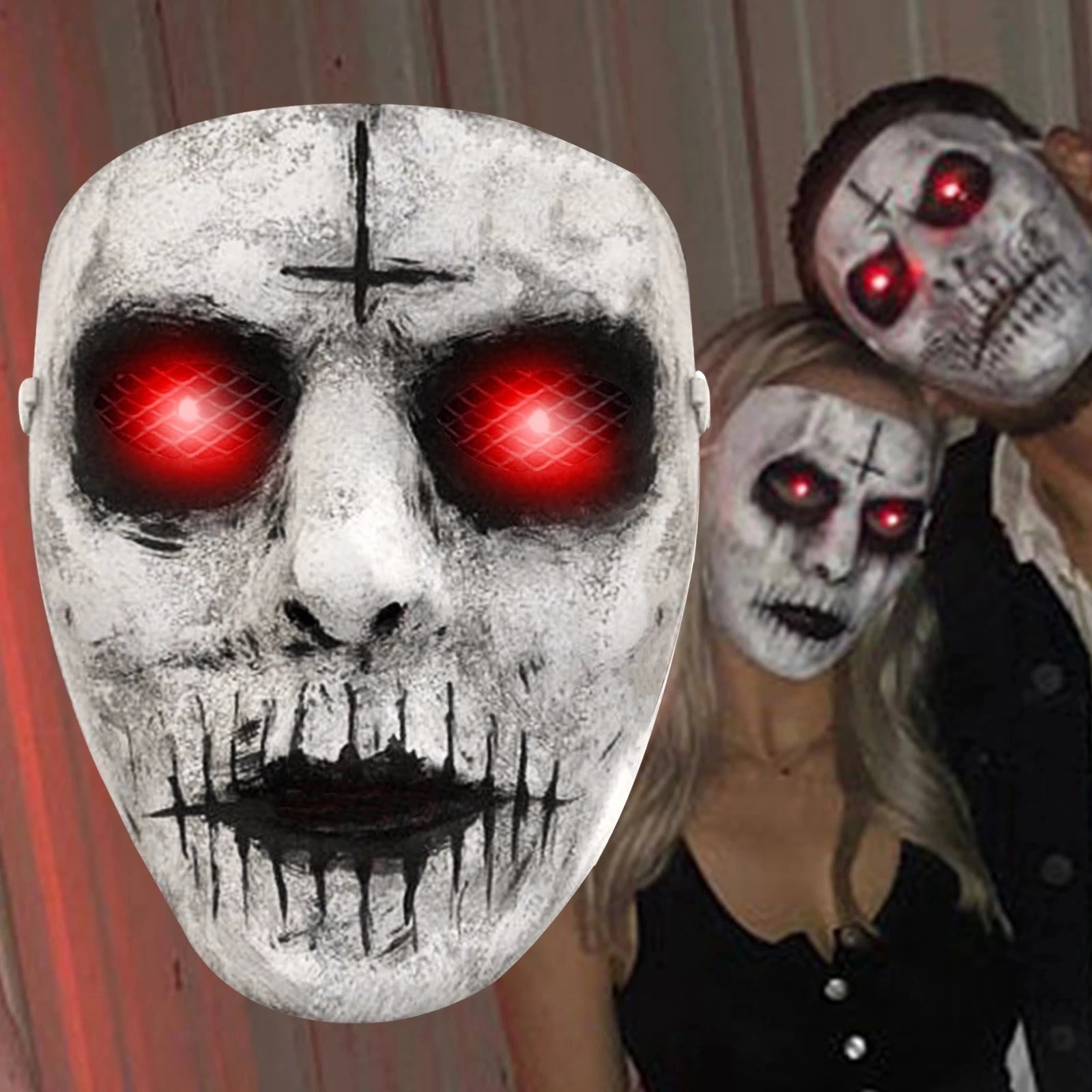 Masque Halloween en Latex avec LED Rouge – Masque de Démon Effrayant pour Fête
