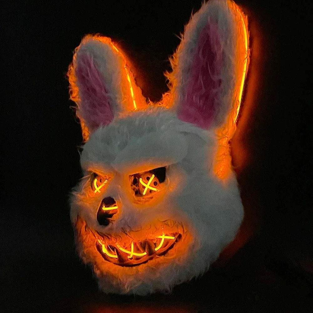 Masque LED Halloween en Fausse Fourrure de Lapin et Ours – Costume Cosplay Effrayant