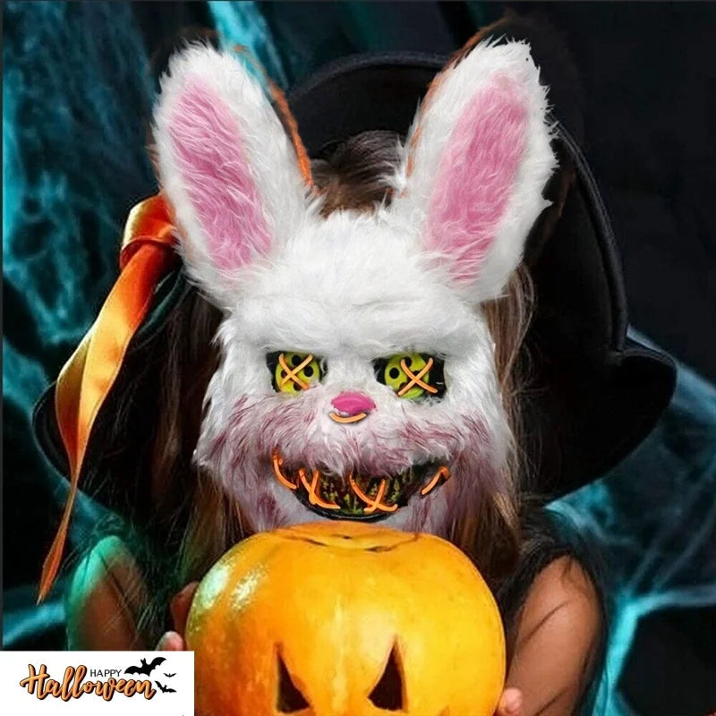 Masque LED Halloween en Fausse Fourrure de Lapin et Ours – Costume Cosplay Effrayant