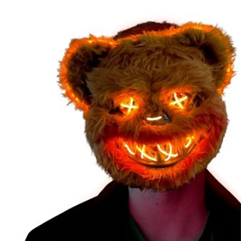 Masque LED Halloween en Fausse Fourrure de Lapin et Ours – Costume Cosplay Effrayant