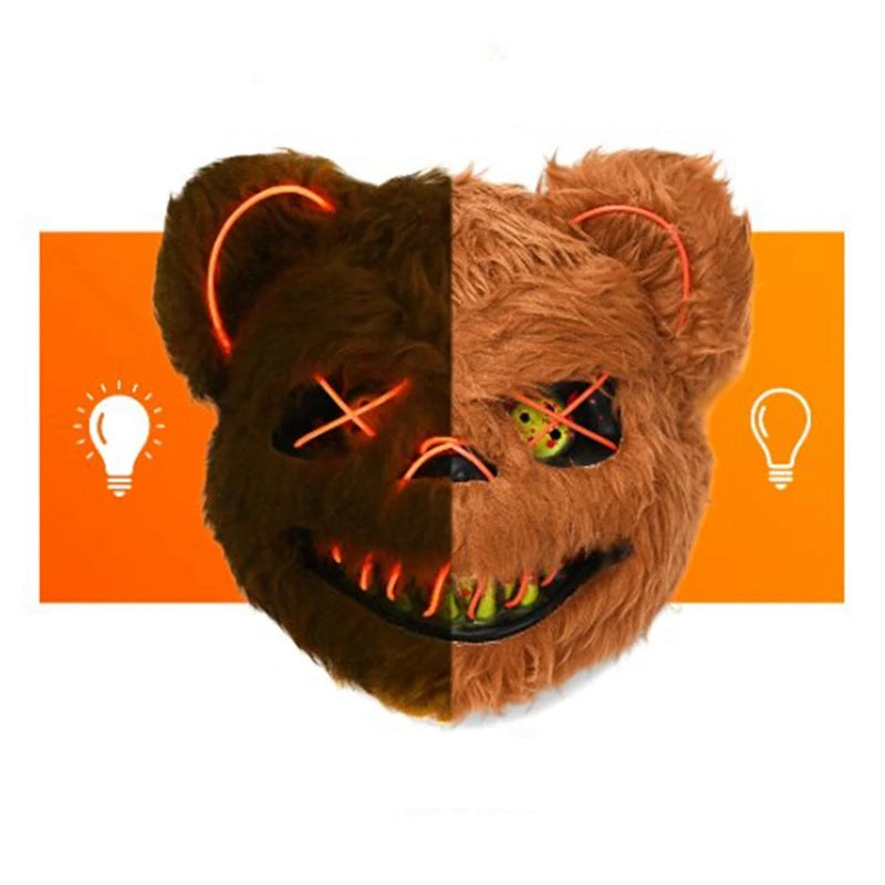 Masque LED Halloween en Fausse Fourrure de Lapin et Ours – Costume Cosplay Effrayant