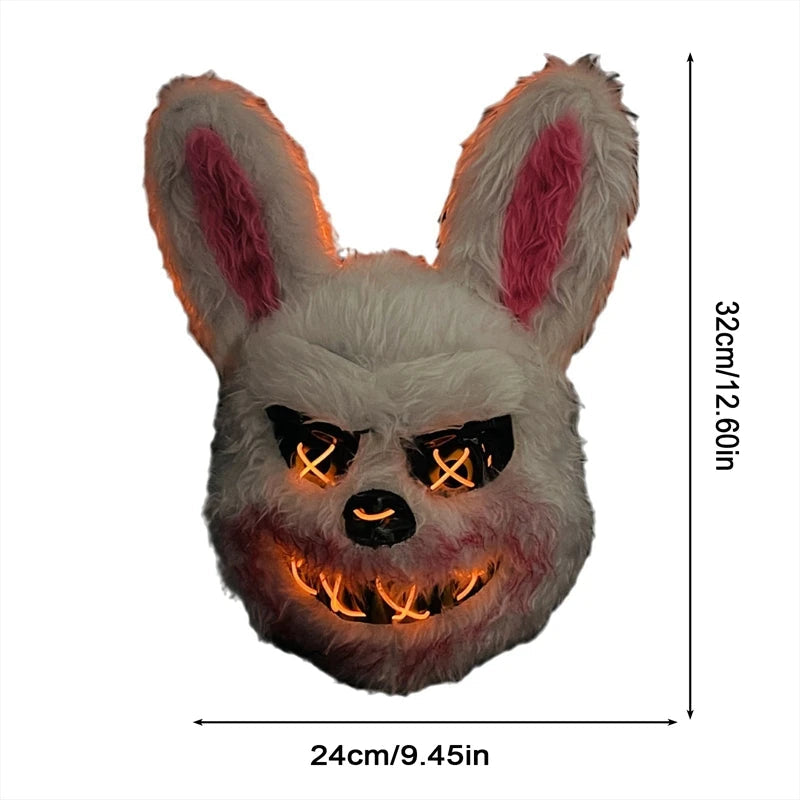 Masque LED Halloween en Fausse Fourrure de Lapin et Ours – Costume Cosplay Effrayant