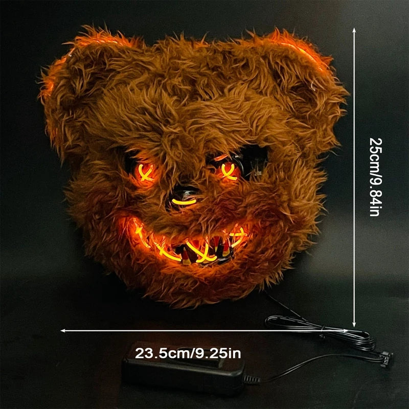 Masque LED Halloween en Fausse Fourrure de Lapin et Ours – Costume Cosplay Effrayant