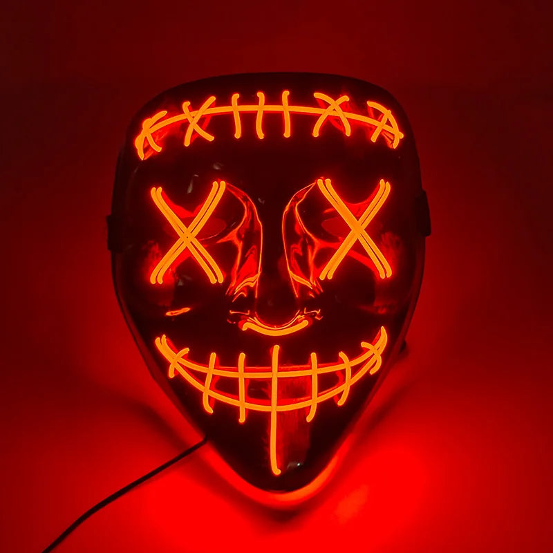 Masque LED Purge Lumineux pour Halloween et Fêtes – Effet Étrange et Personnalisable