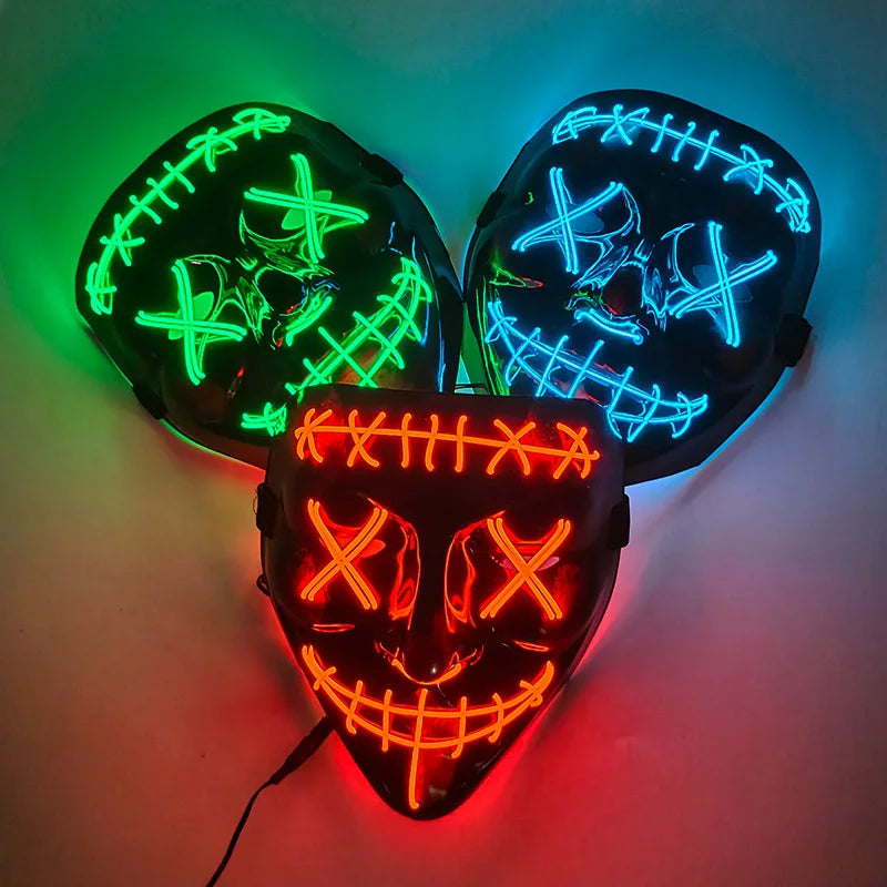 Masque LED Purge Lumineux pour Halloween et Fêtes – Effet Étrange et Personnalisable