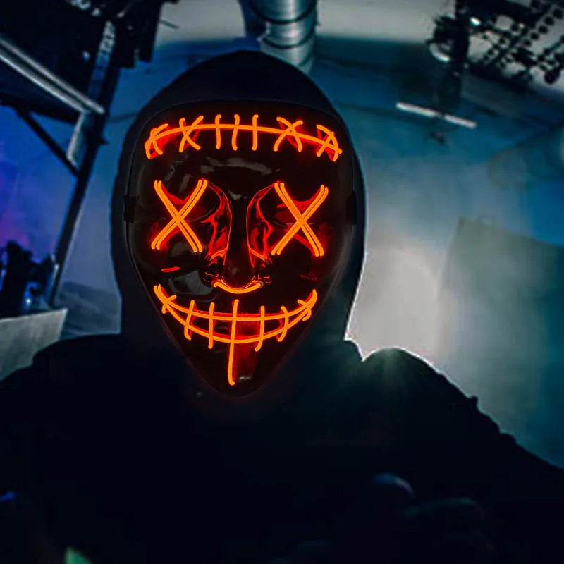 Masque LED Purge Lumineux pour Halloween et Fêtes – Effet Étrange et Personnalisable