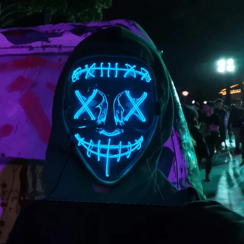 Masque LED Purge Lumineux pour Halloween et Fêtes – Effet Étrange et Personnalisable